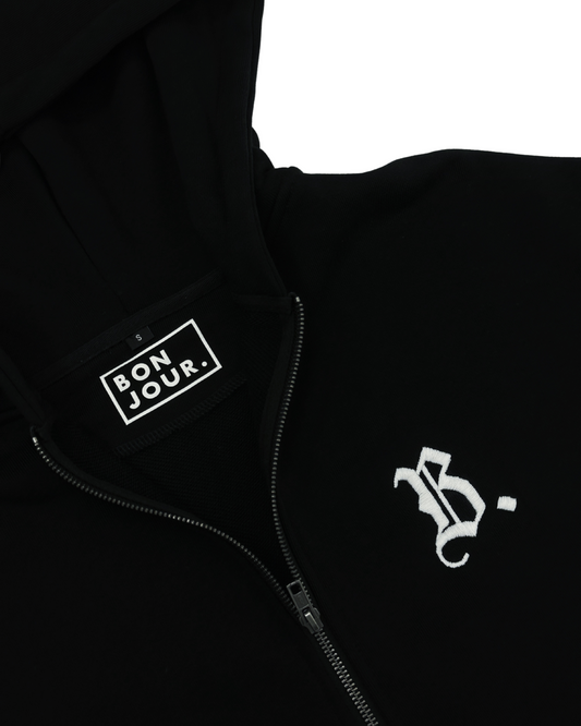 Hoodie Zippé Oversize Noir - Broderie B.
