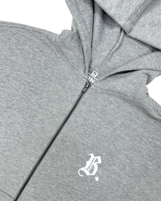 Hoodie Zippé Oversize Gris - Broderie B.