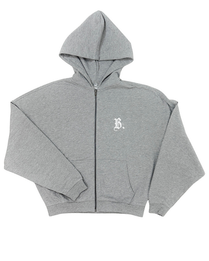 Hoodie Zippé Oversize Gris - Broderie B.