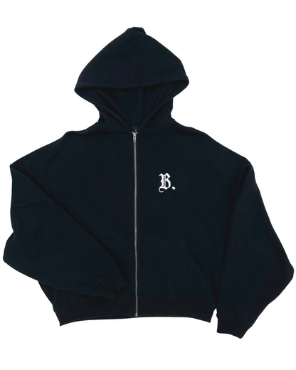 Hoodie Zippé Oversize Noir - Broderie B.