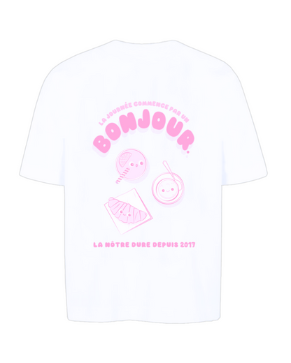 Le tee-shirt blanc Bonjour Petit Déjeuner vu de dos