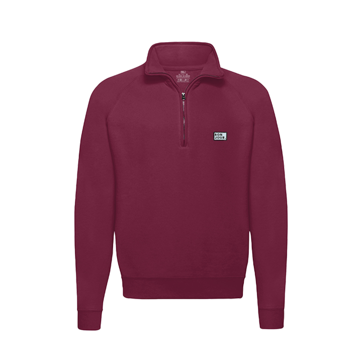 sweat col zip bonjour couleur rouge bordeaux