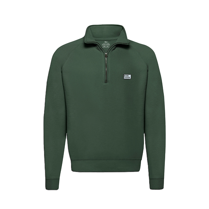 sweat col zip bonjour couleur vert forêt