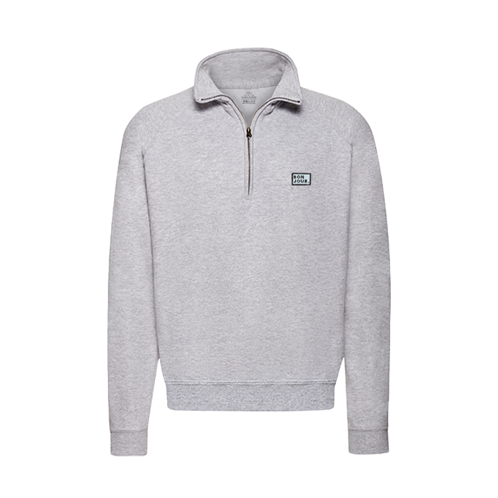 sweat col zip bonjour couleur gris chiné