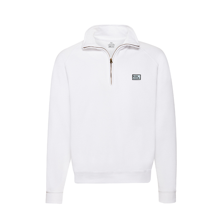 sweat col zip bonjour col blanc